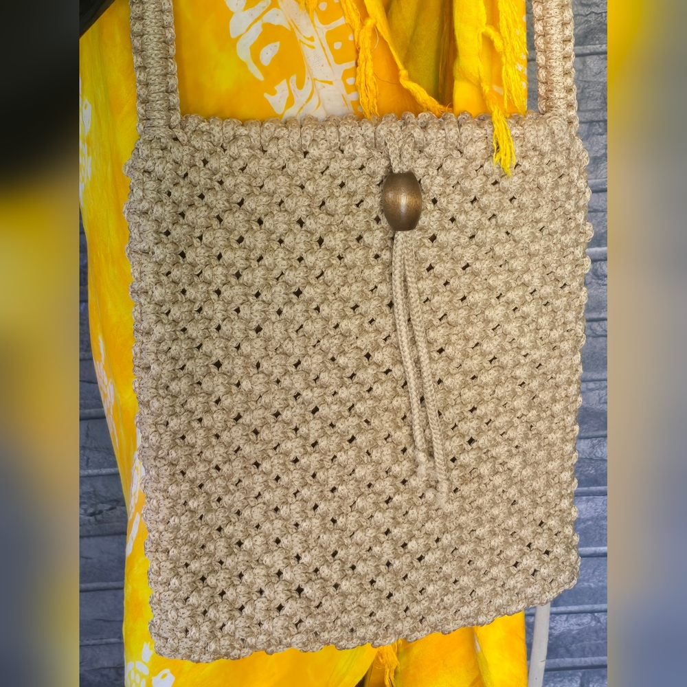 Knit Weaved Tan Tote 13 X 13 Tan